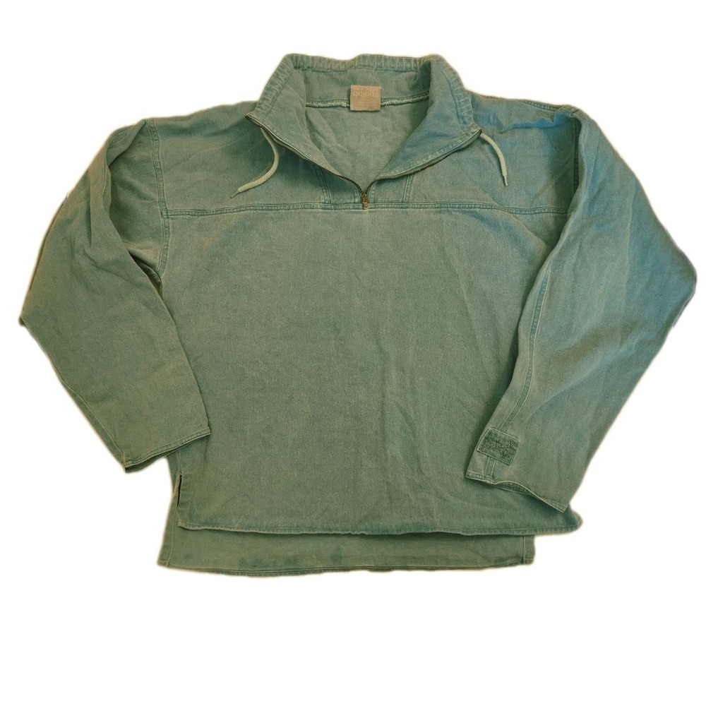 Vtg 90s Adidas Denim Pullover Drawstring Light Teal Wash Jacket 1/4 Zip Mens M
